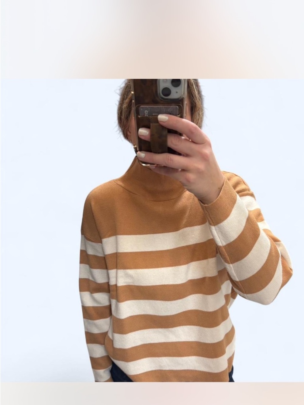 Maeve Camel and Cream Striped Turtleneck Sweater